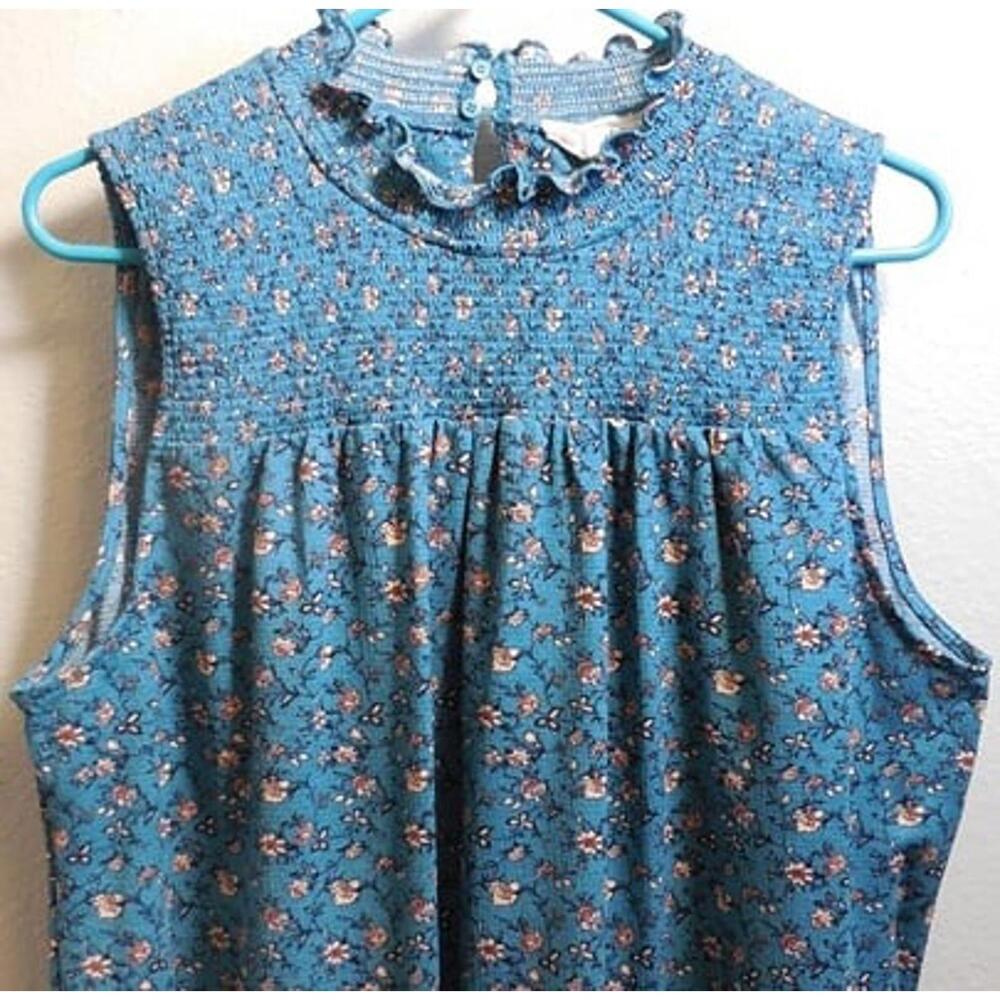 Floral Teal Blue Sleeveless Top By Melloday
